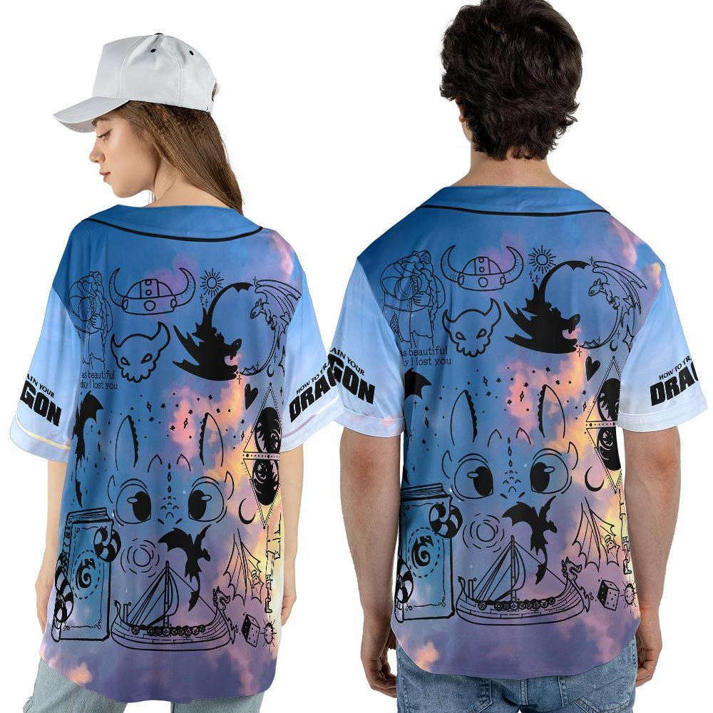 How To Train Your Dragon Movie Doodle Art Baseball Jersey - lylyprint.com