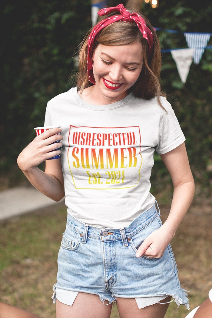 HYPER iCONiCÃ¢â‚¬Å¡Ãƒâ€žÃƒÂ¶Ã¢Ë†Å¡ÃƒÂ«Ã‚Â¬Ã‚Â¢ Disrespectful Summer - Est 2021 (White) Boyfriend T-Shirt