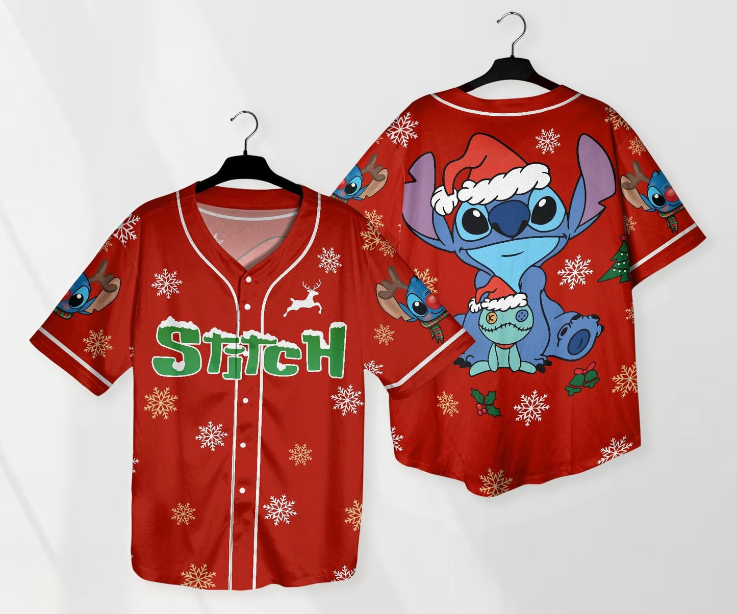 Stitch Baseball Jersey Red Christmas Baseball Jersey Shirt Stitch Shirt Gift