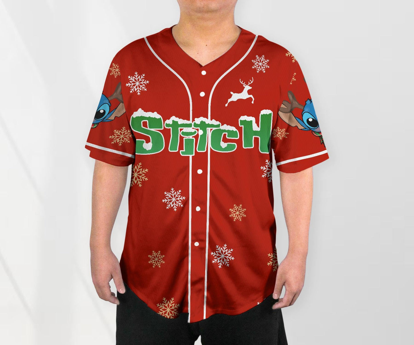 Stitch Baseball Jersey Red Christmas Baseball Jersey Shirt Stitch Shirt Gift