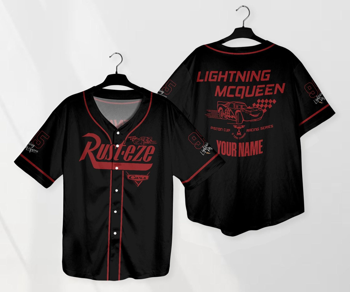 Personalized Mcqueen Baseball Jersey Custom Name Jersey Cars Lightning Jersey Cars Cartoon Shirt Gifts