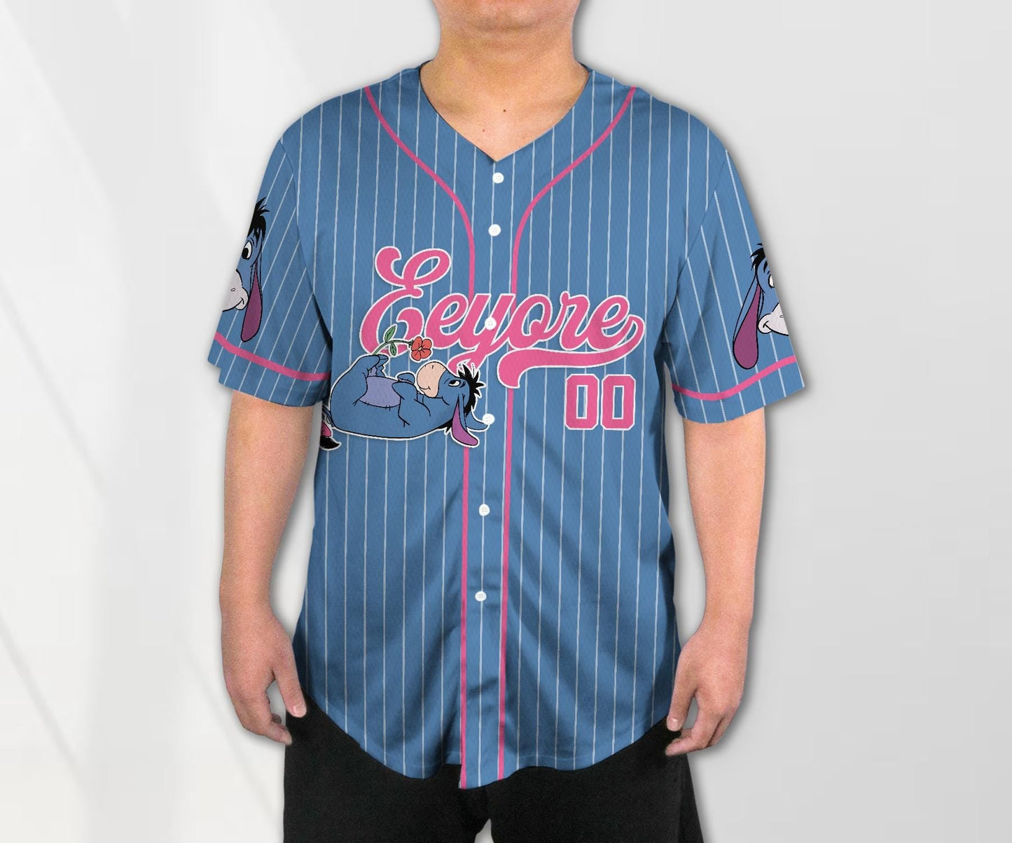 Personalized Eeyore Blue Simple Baseball Jersey Shirt Winnie the Pooh Baseball Team Jersey Custom Name Jersey Eeyore Shirt Gifts