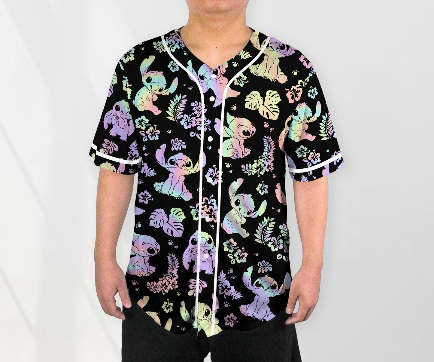 Stitch Baseball Jersey Shirt Aloha Tropical Baseball Jersey Hologram Stitch Baseball Shirt Cute Stitch Shirt Gifts