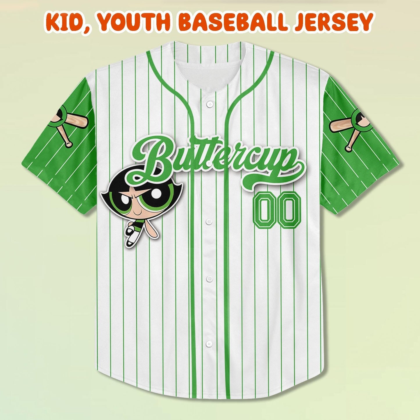 Custom Buttercup Baseball Jersey, Kid Youth Adult Jersey, Personalized Name Number Shirt, Power Cartoon Team Jersey, Gift for Fans
