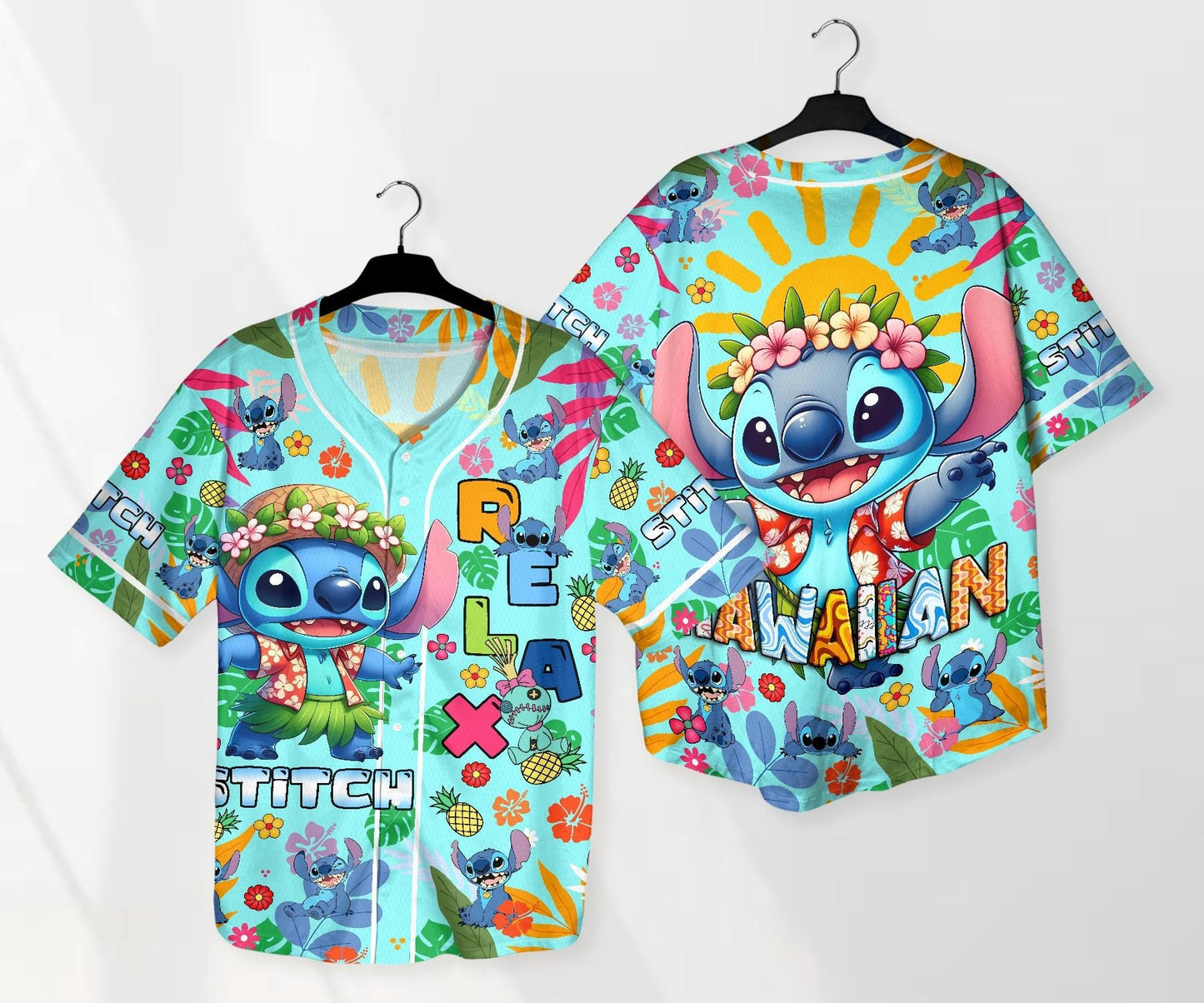 Stitch Baseball Jersey Shirt Aloha Tropical Shirt Relax Stitch Baseball Jersey Hawaiian Stitch Baseball Shirt Cute Stitch Shirt Gifts