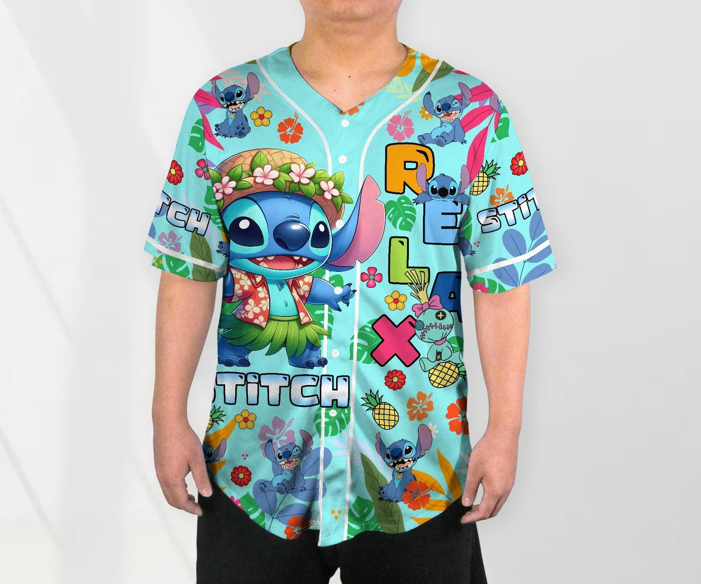 Stitch Baseball Jersey Shirt Aloha Tropical Shirt Relax Stitch Baseball Jersey Hawaiian Stitch Baseball Shirt Cute Stitch Shirt Gifts