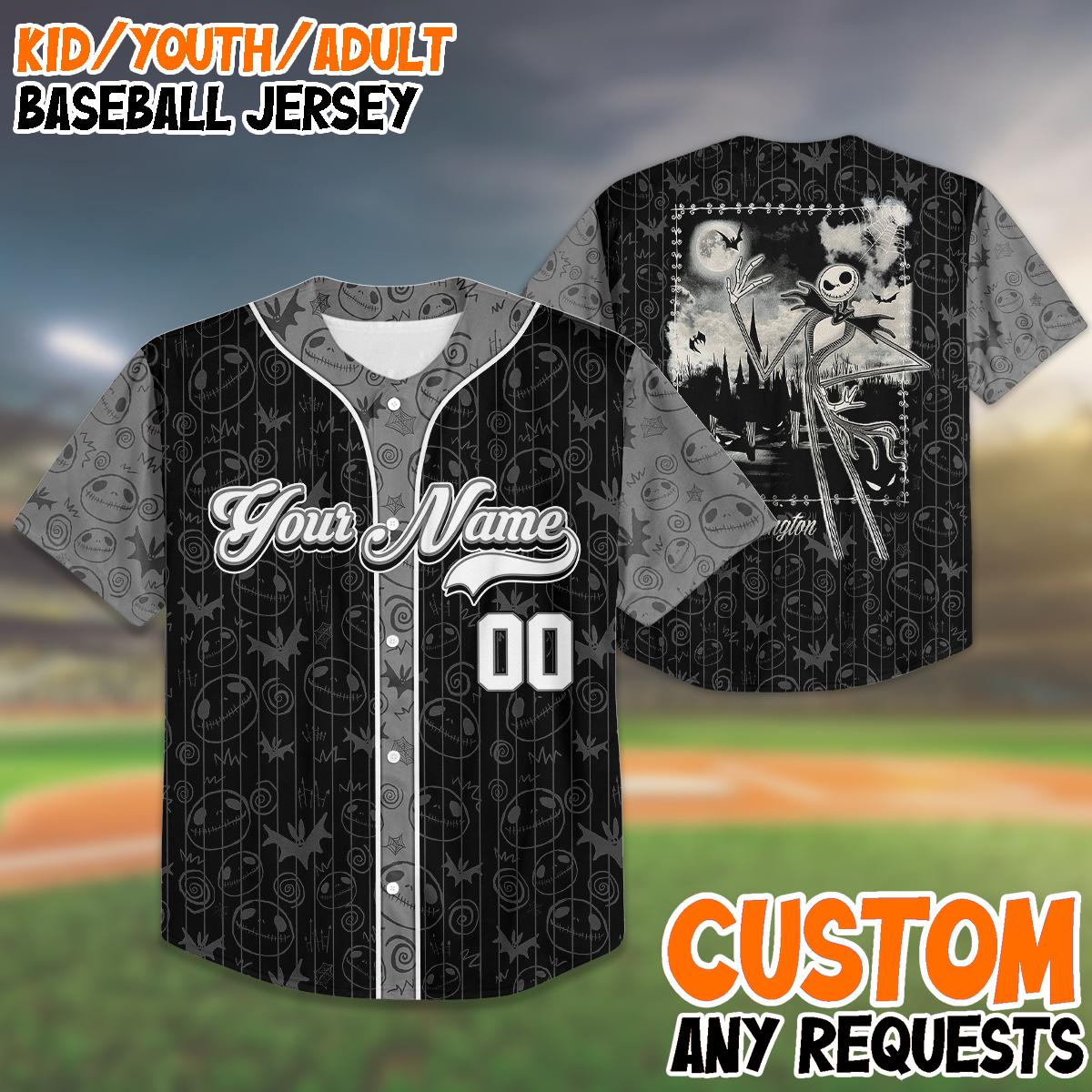 Custom Jack Skellington Baseball Jersey, Team Up Matching Outfit, Halloween Shirt, Personalized Name Number, Family Trip Jersey