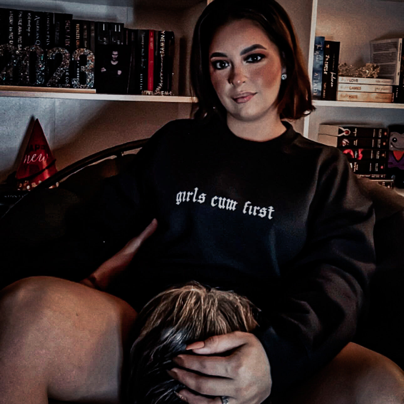 Girls Cum First Crewneck Sweatshirt