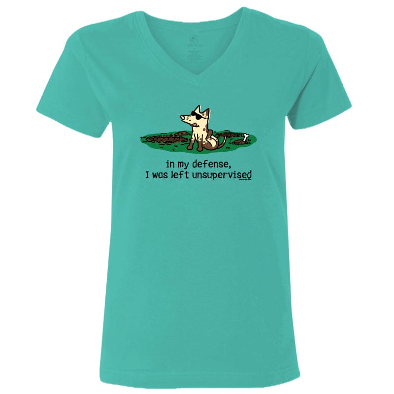 In My Defense I Was Left Unsupervised - Ladies T-Shirt V-Neck