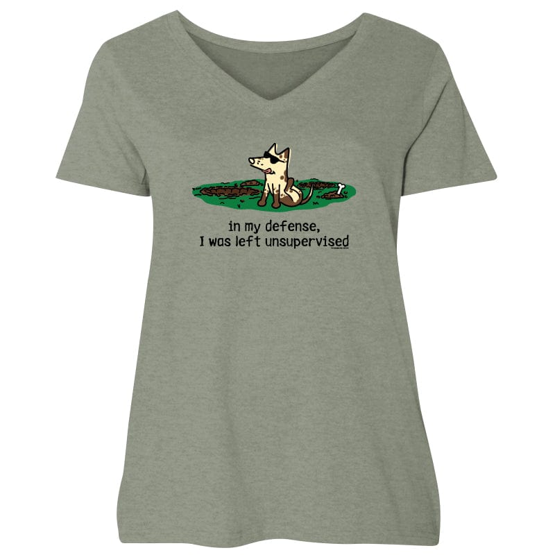 In My Defense I Was Left Unsupervised - Ladies Curvy V-Neck Tee