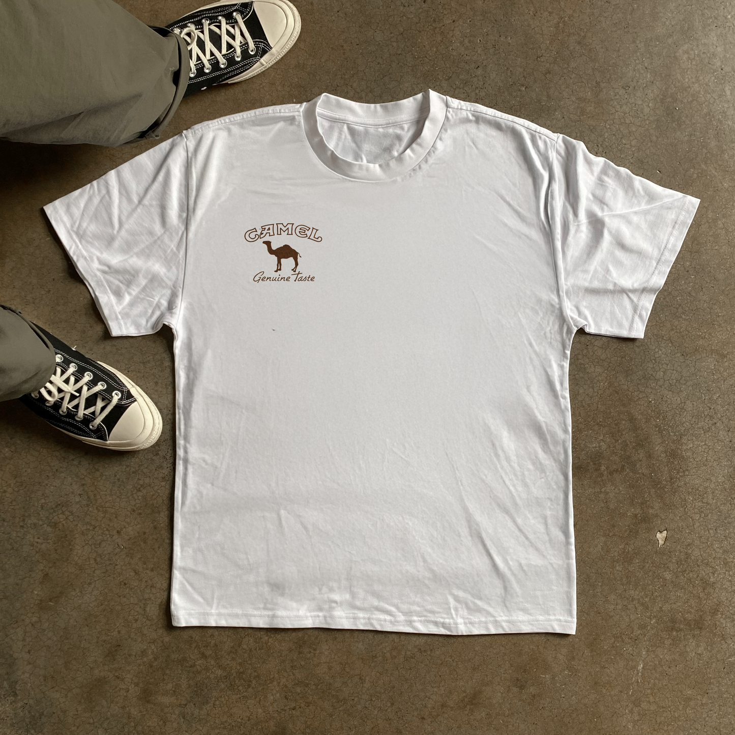 RETRO CAMEL 'RIP' HEAVY WHITE T-SHIRT