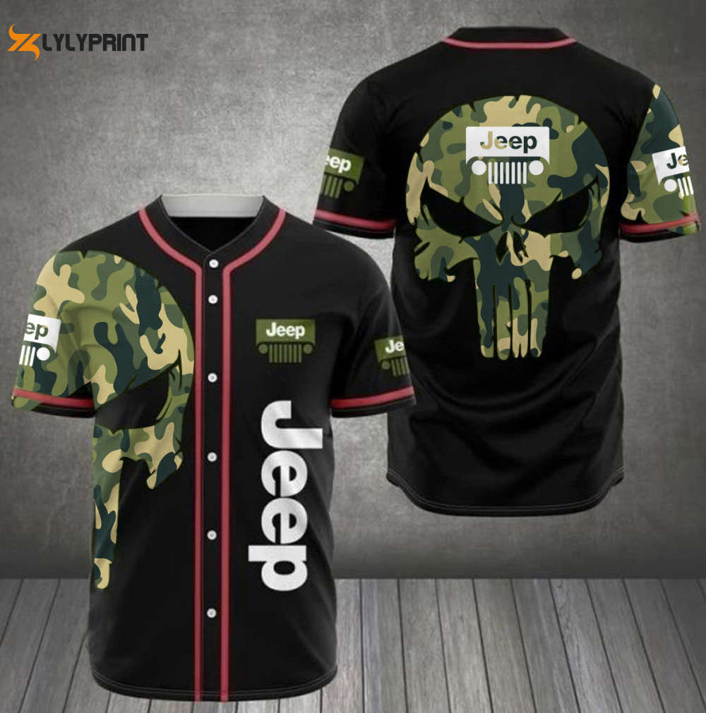 Jeep Skull Pattern All Over Print Camo Unisex Baseball Jersey - lylyprint.com