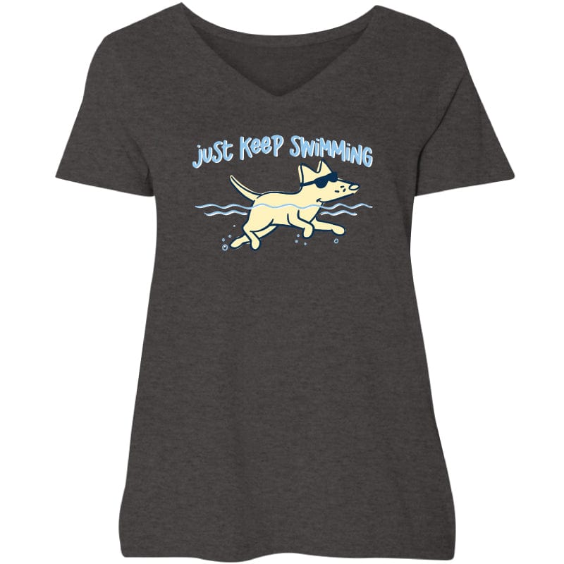 Just Keep Swimming - Ladies Curvy V-Neck Tee