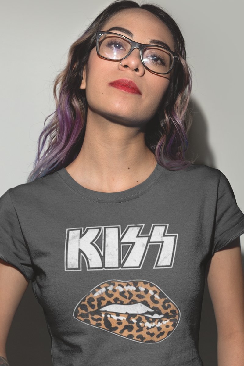 KISS Leopard Lip Womens T-Shirt