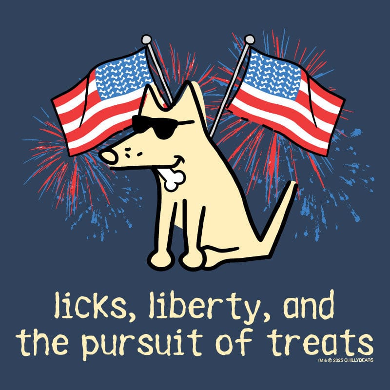 Licks Liberty and the Pursuit of Treats - Ladies T-Shirt V-Neck