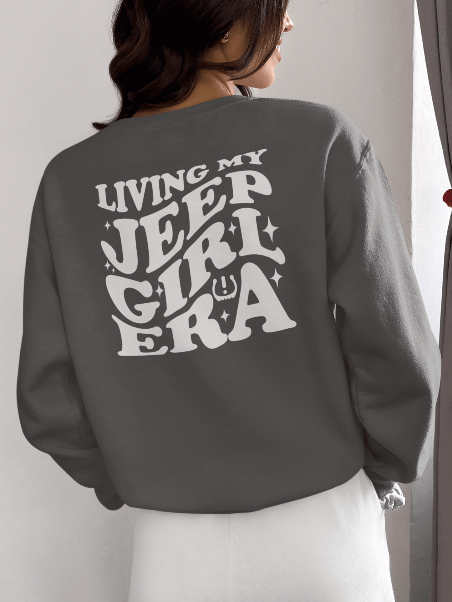 Living My Jeep Girl Era White Print Sweatshirt