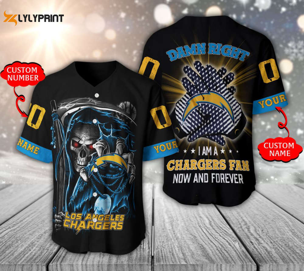 Los Angeles Chargers Baseball Jersey Personalized Skull Damn Right Gift For Men Women - lylyprint.com