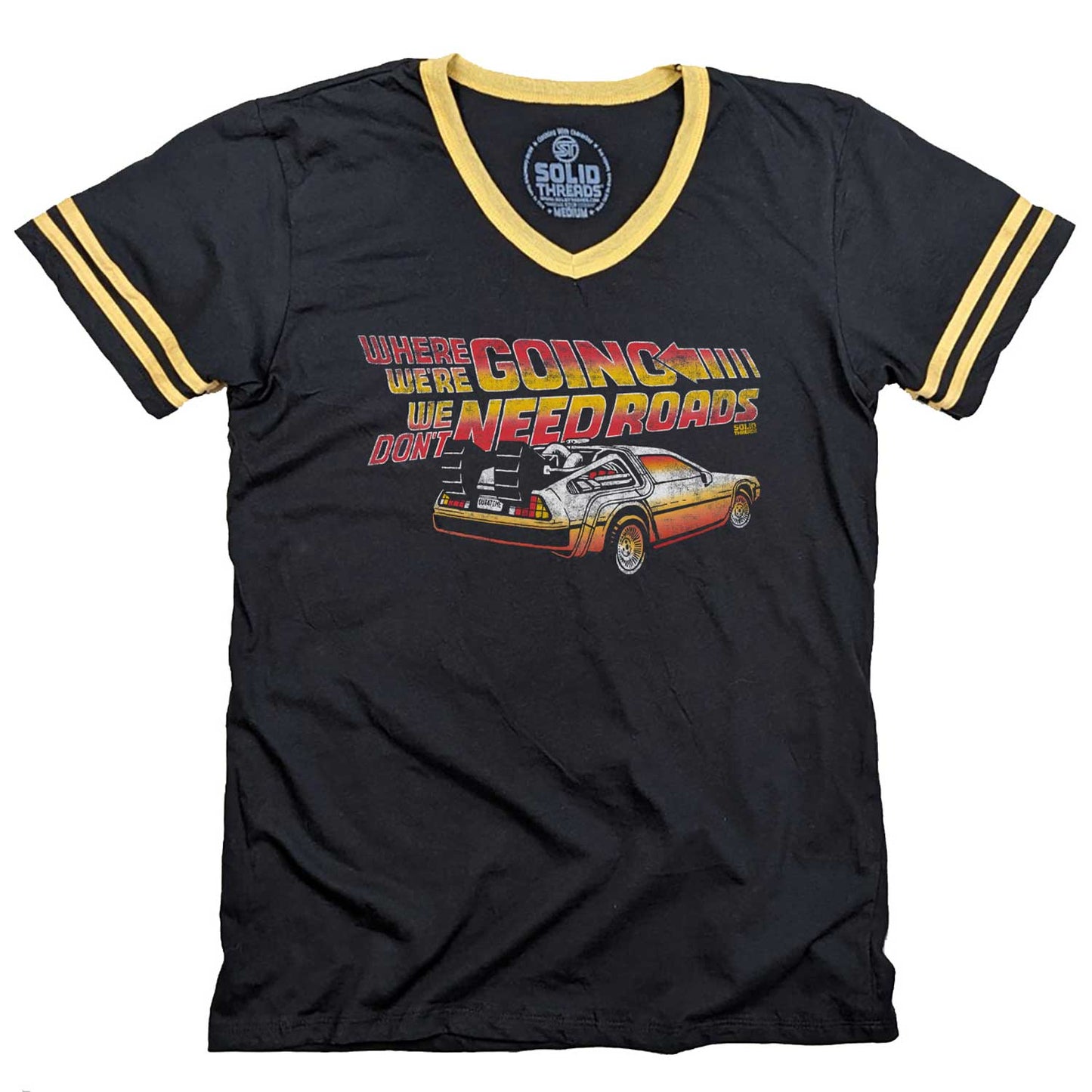 Where We're Going We Don't Need Roads Ringer V-neck Tee