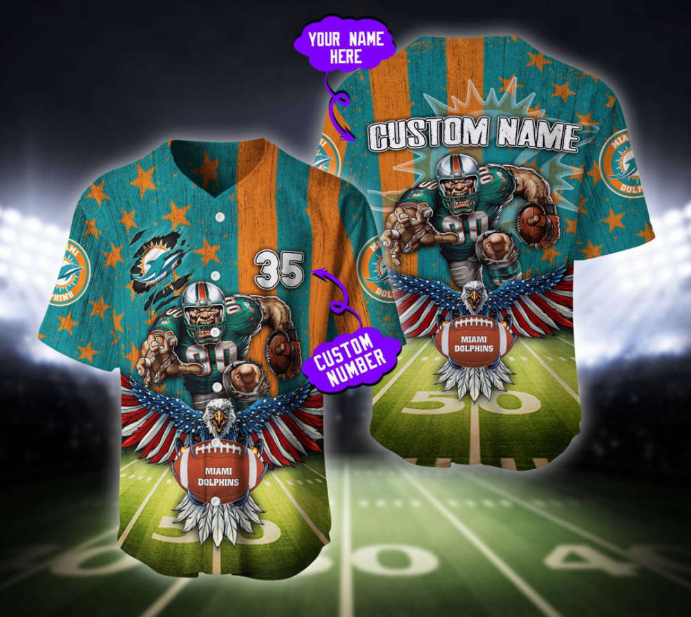 Miami Dolphins Baseball Jersey Custom Name And Number Fan Gifts - lylyprint.com