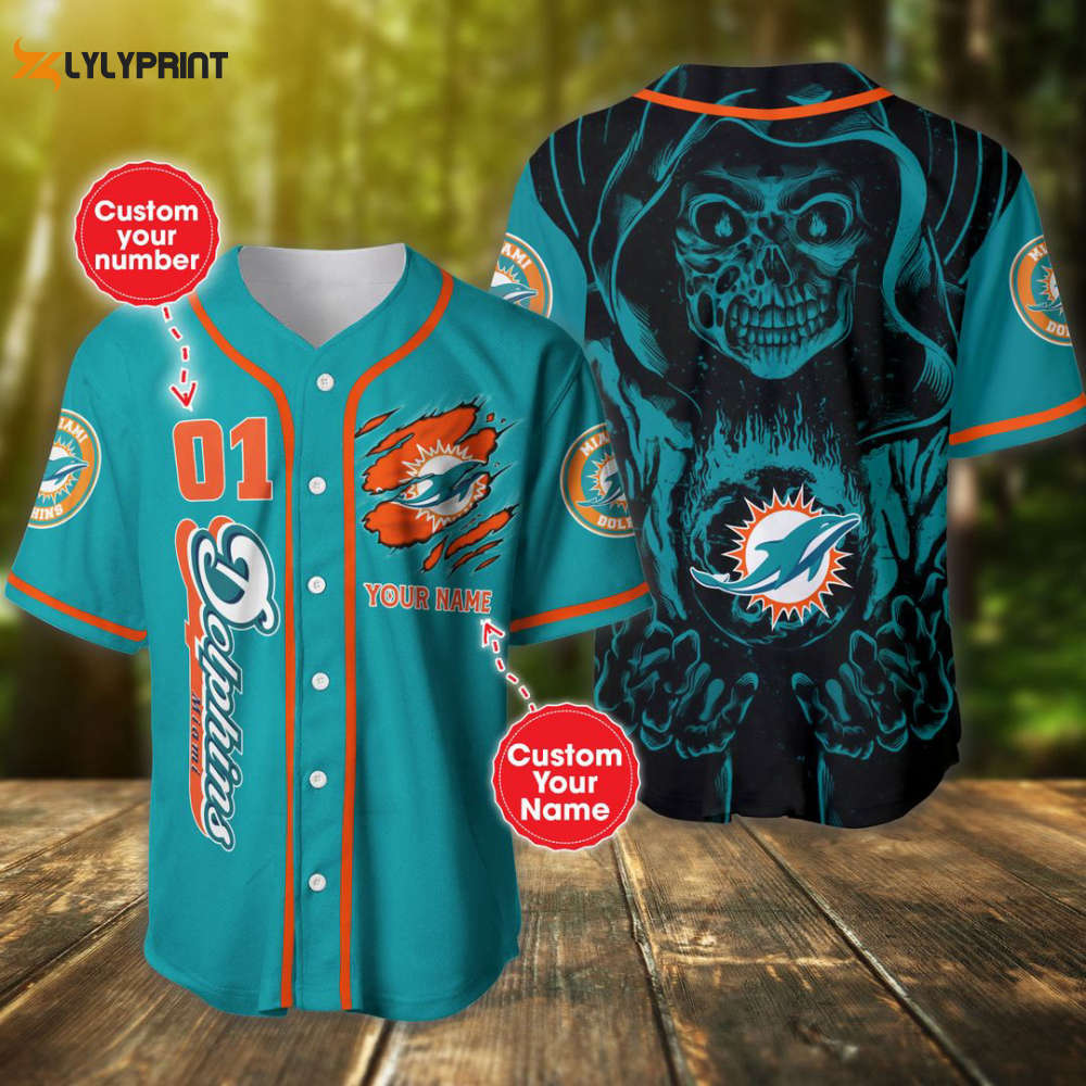 Miami Dolphins Baseball Jersey Custom Name And Number - lylyprint.com