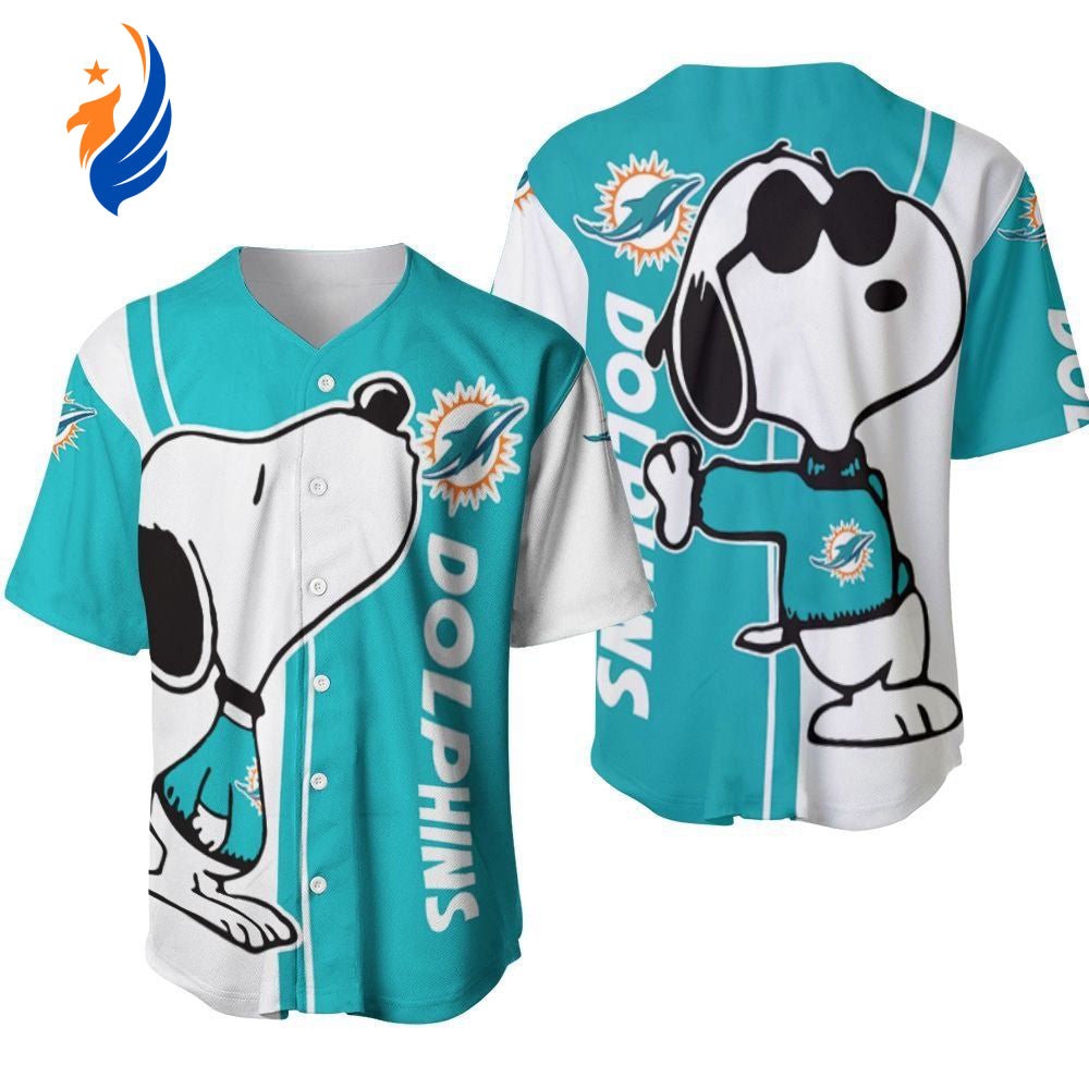 Miami Dolphins Snoopy Lover Printed Baseball Jersey - Gift for Women Men - Bafud