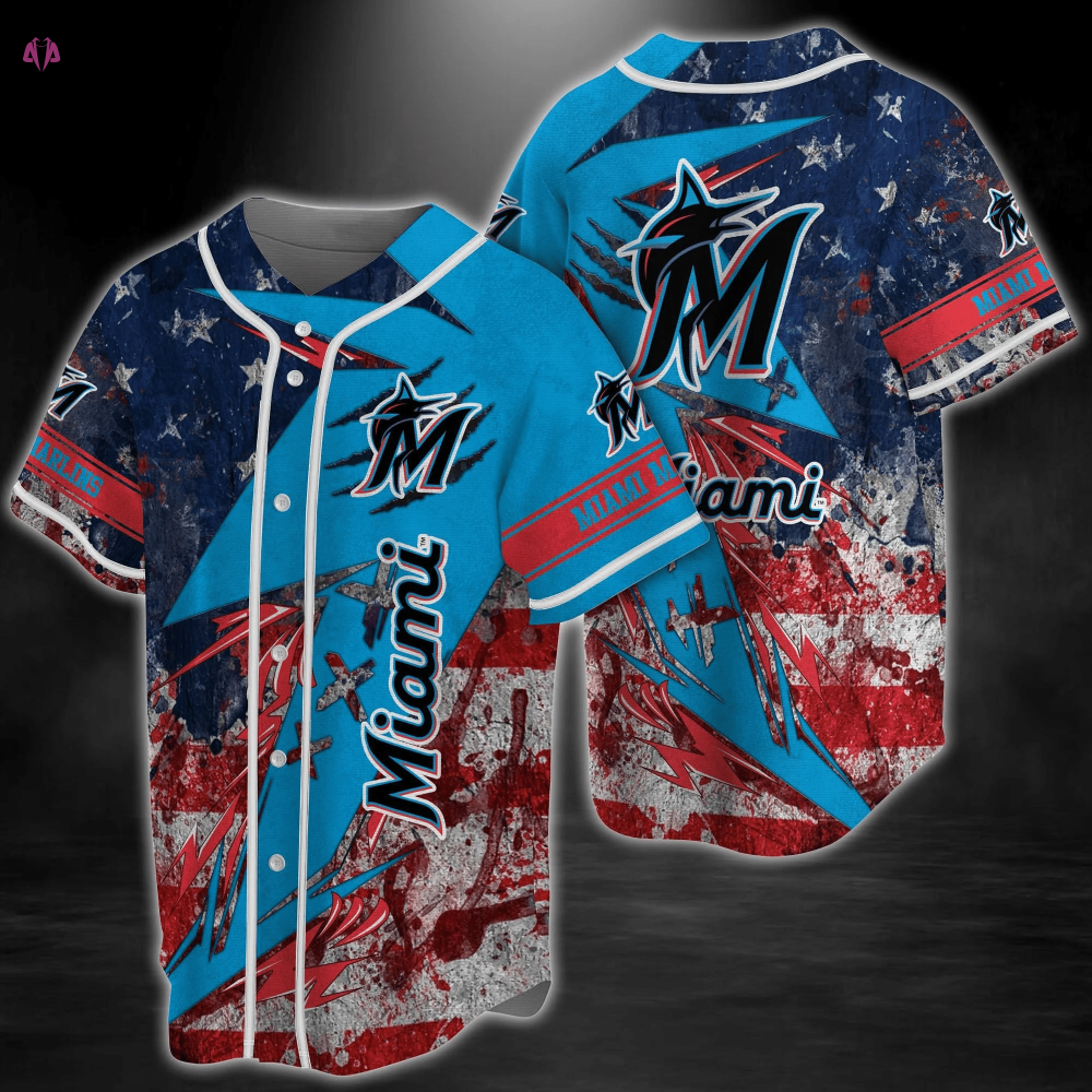 Miami Marlins MLB Baseball Jersey Shirt with US Flag Design FVJ - Aopprinter