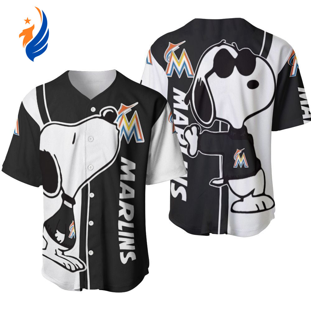 Miami Marlins Snoopy Lover Printed Baseball Jersey - Gift for Women Men - Bafud