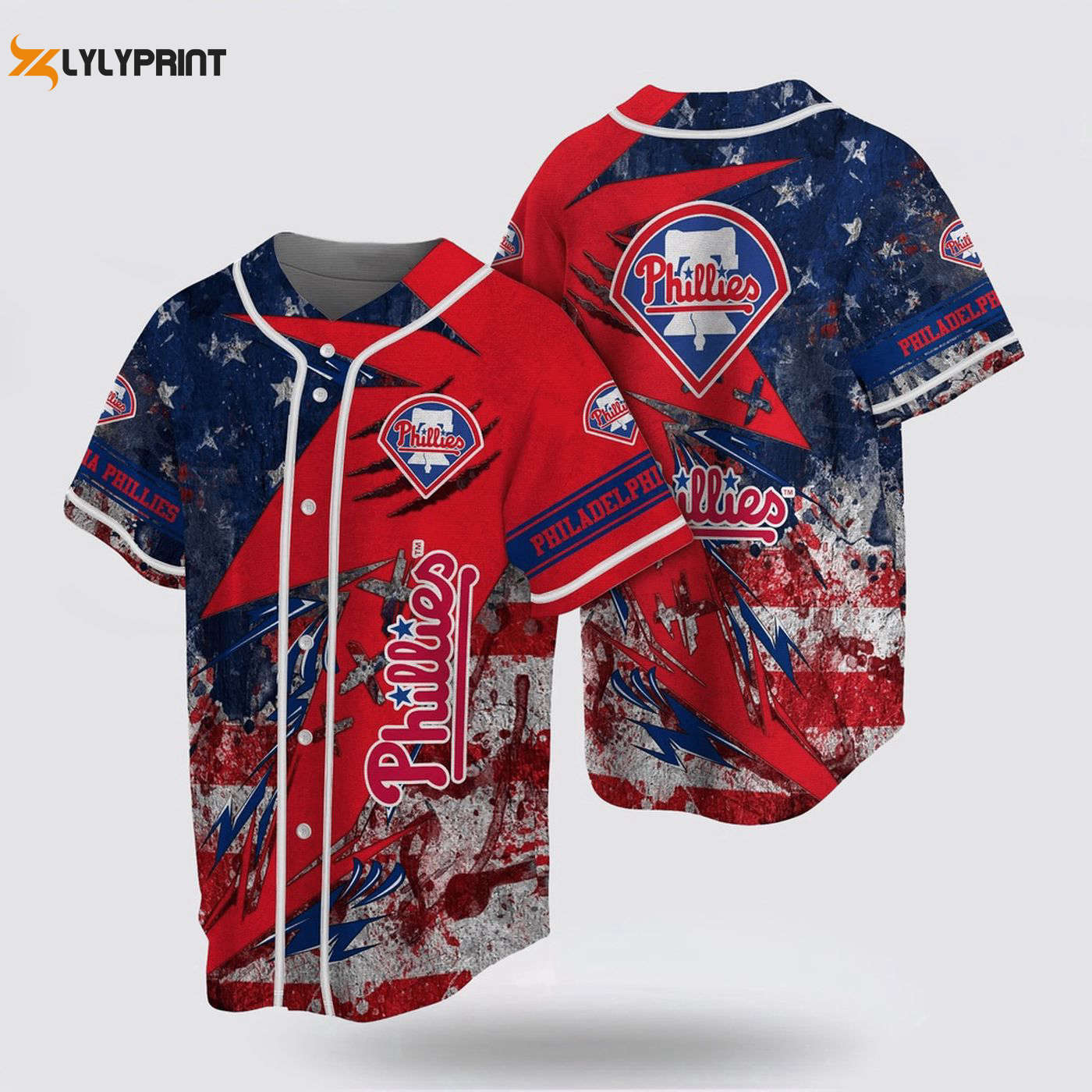 Show Your Fan Spirit with MLB Phillies US Flag Baseball Jersey - Perfect for Philadelphia Baseball Fans! - Gift for Men Women - lylyprint.com