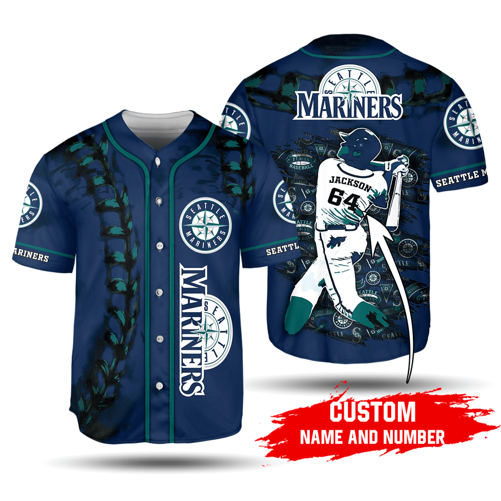 MLB Seattle Mariners Custom Name Number Baseball Jersey V1 Unisex Shirt, Gift For Men And Women - Aopprinter