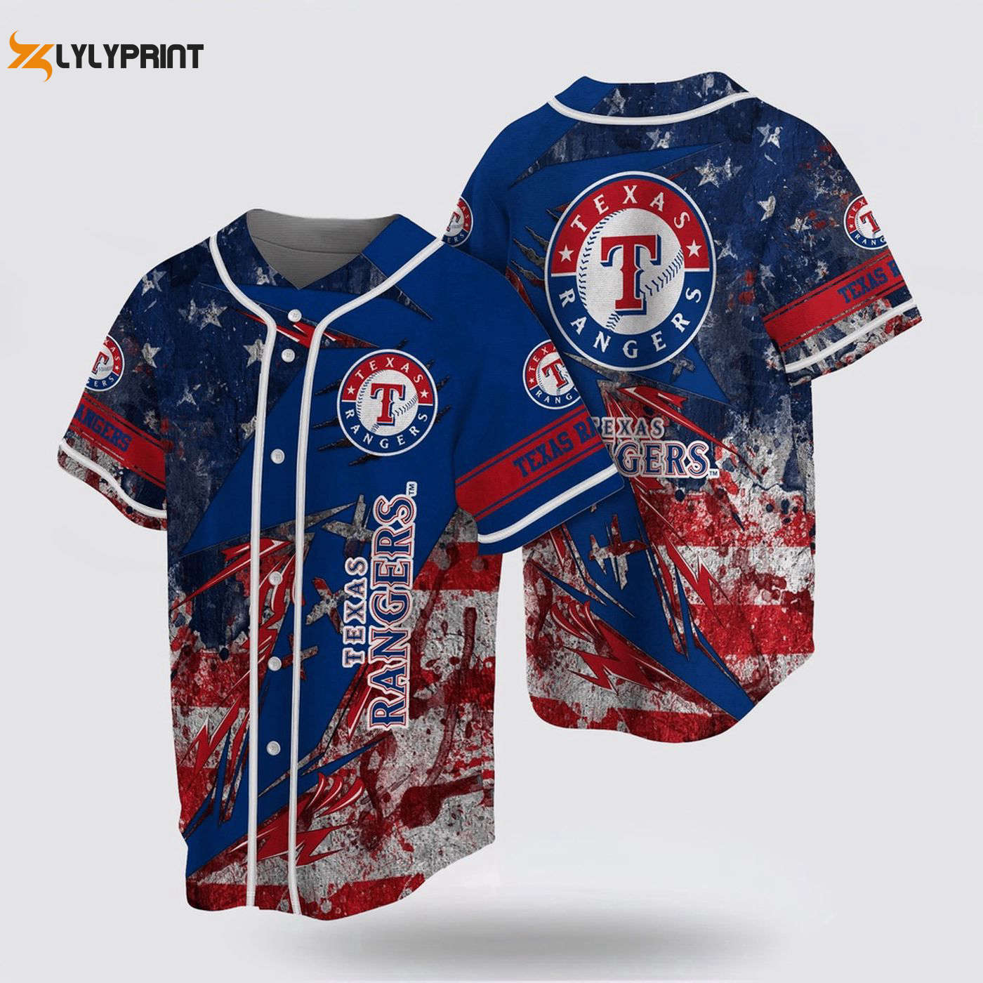 Show Your Patriotism with MLB Texas Rangers Baseball Jersey - US Flag Design for True Fans! - Gift for Men Women - lylyprint.com