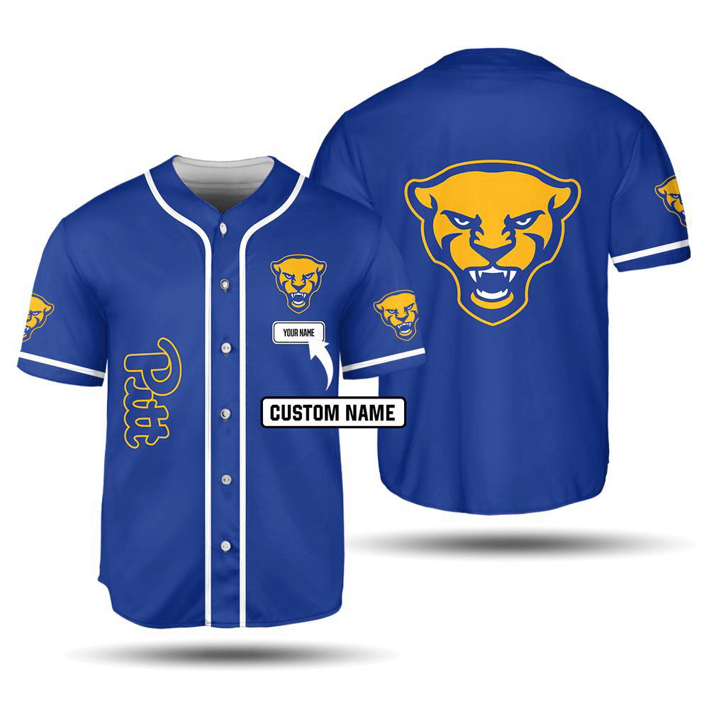 NCAA Pittsburgh Panthers Custom Name Blue Baseball Jersey Unisex Shirt, Gift For Men And Women - Aopprinter