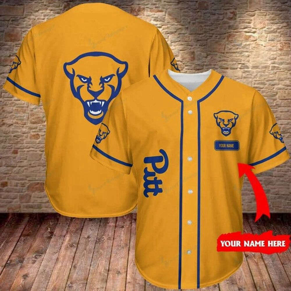 NCAA Pittsburgh Panthers Custom Name Gold Baseball Jersey Unisex Shirt, Gift For Men And Women - Aopprinter