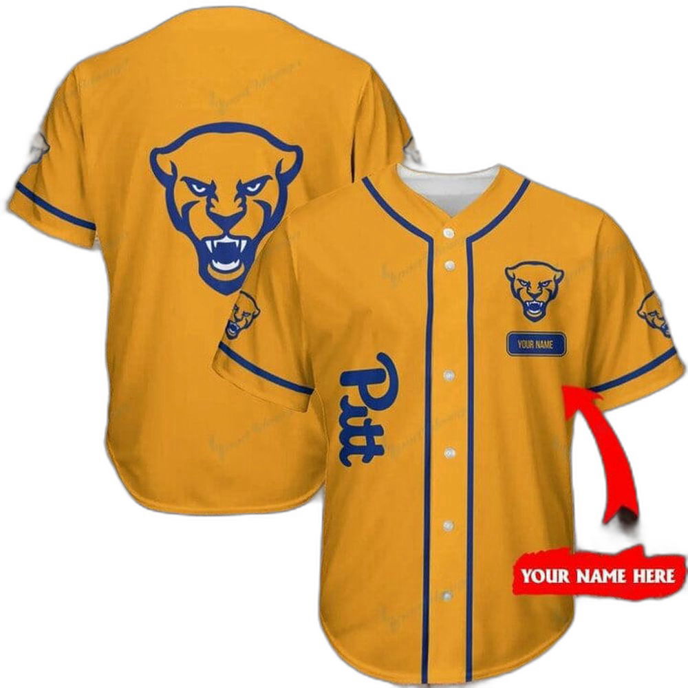 NCAA Pittsburgh Panthers Custom Name Gold Baseball Jersey Unisex Shirt, Gift For Men And Women - Aopprinter