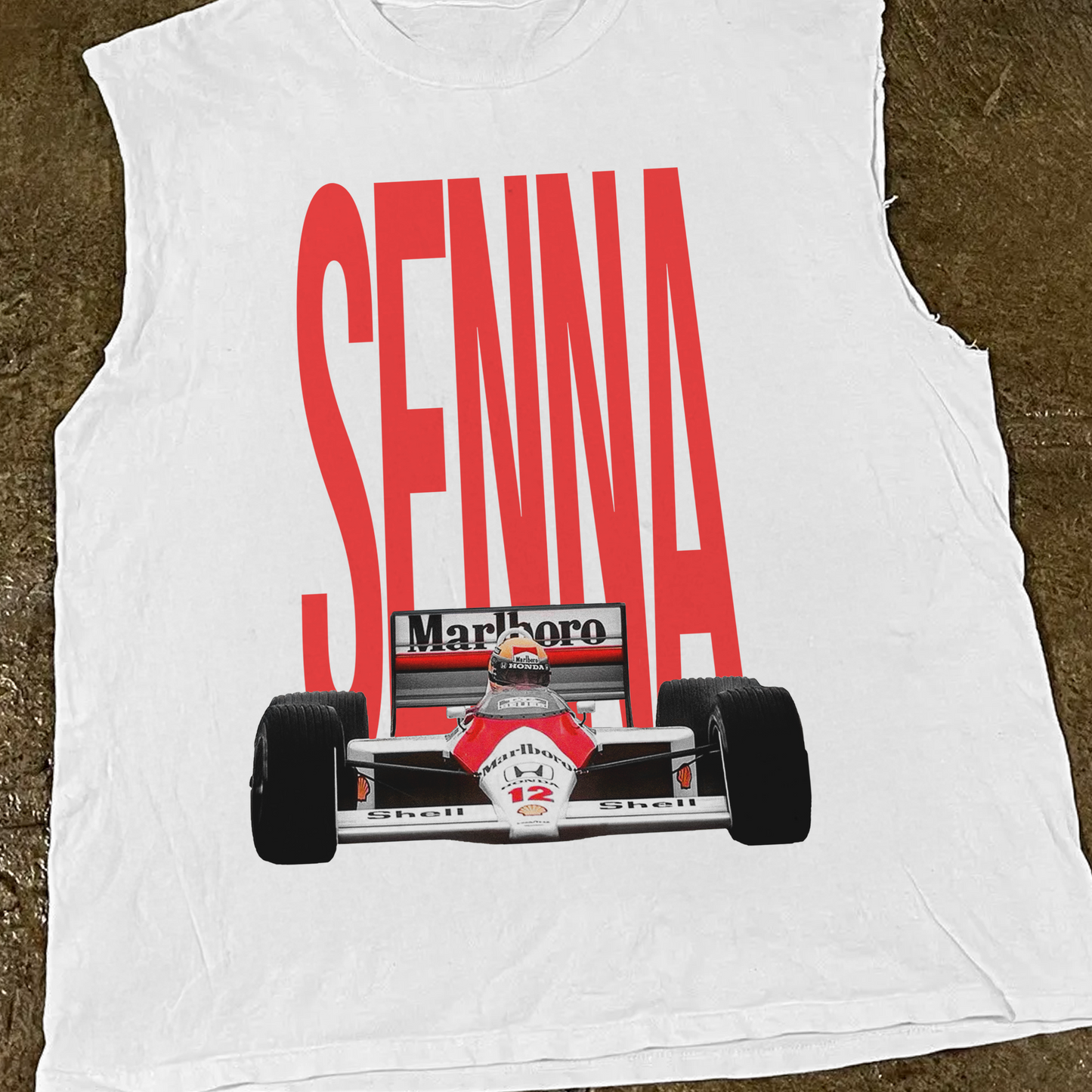 AYRTON 'SENNA' CUT OFF WHITE T-SHIRT