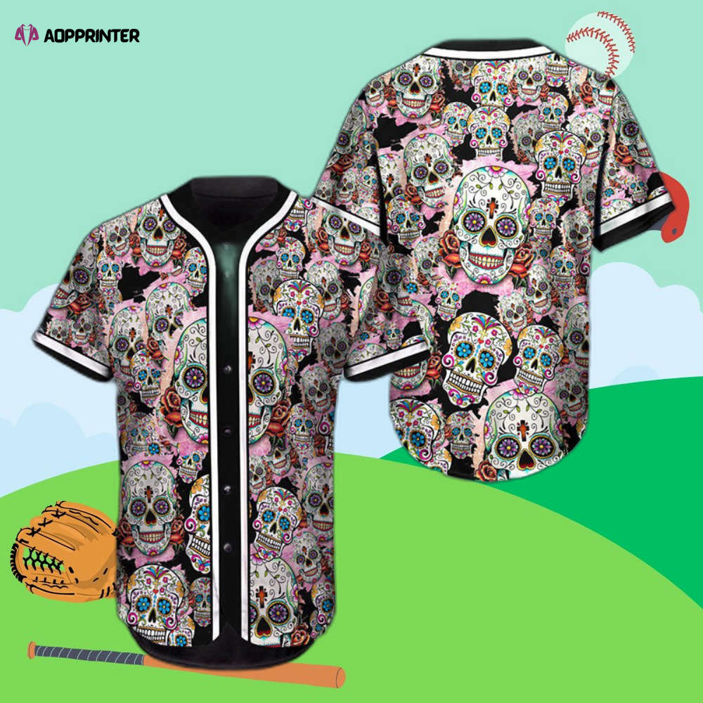 Pattern Color Sugar Skull Baseball Jersey - Aopprinter