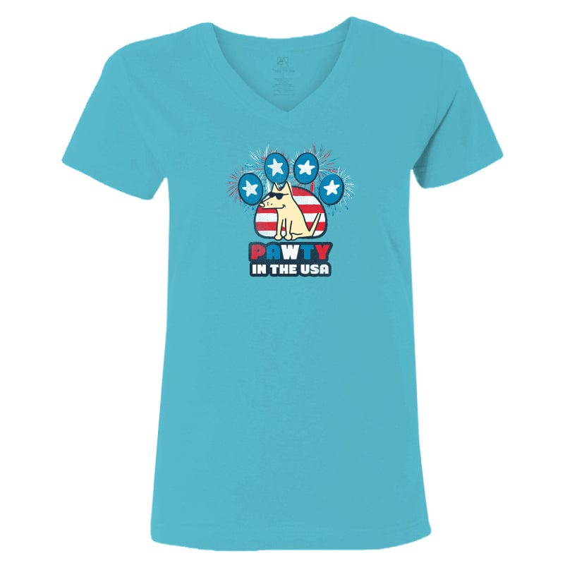 Pawty In The USA - T-Shirt Ladies V-Neck
