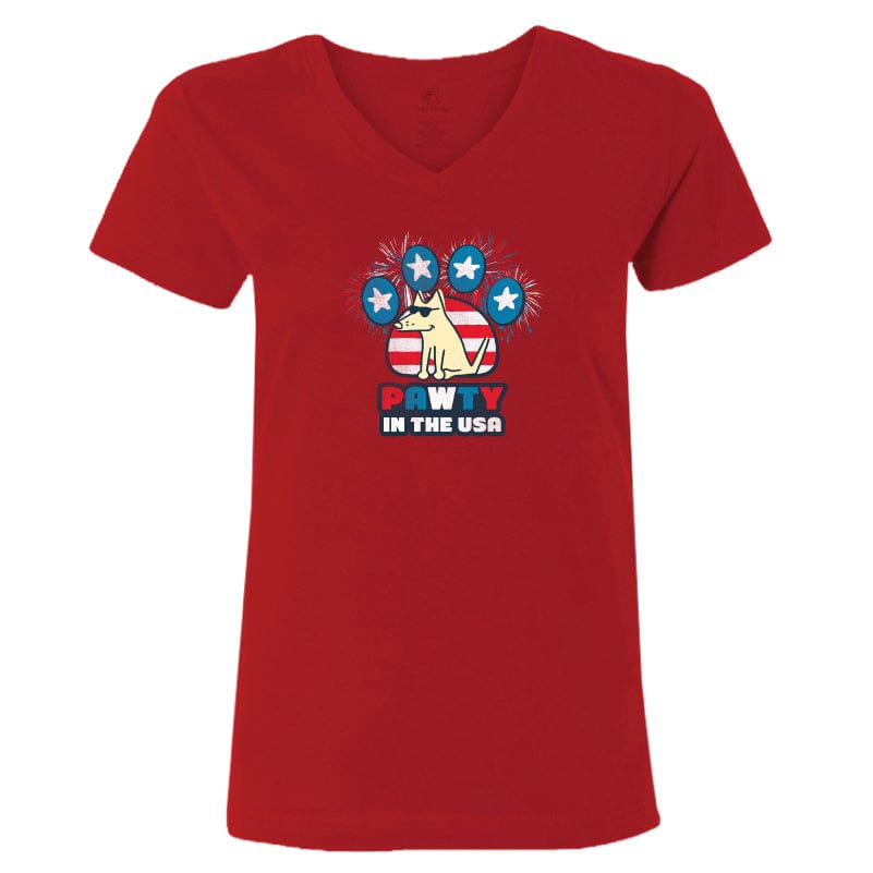 Pawty In The USA - T-Shirt Ladies V-Neck