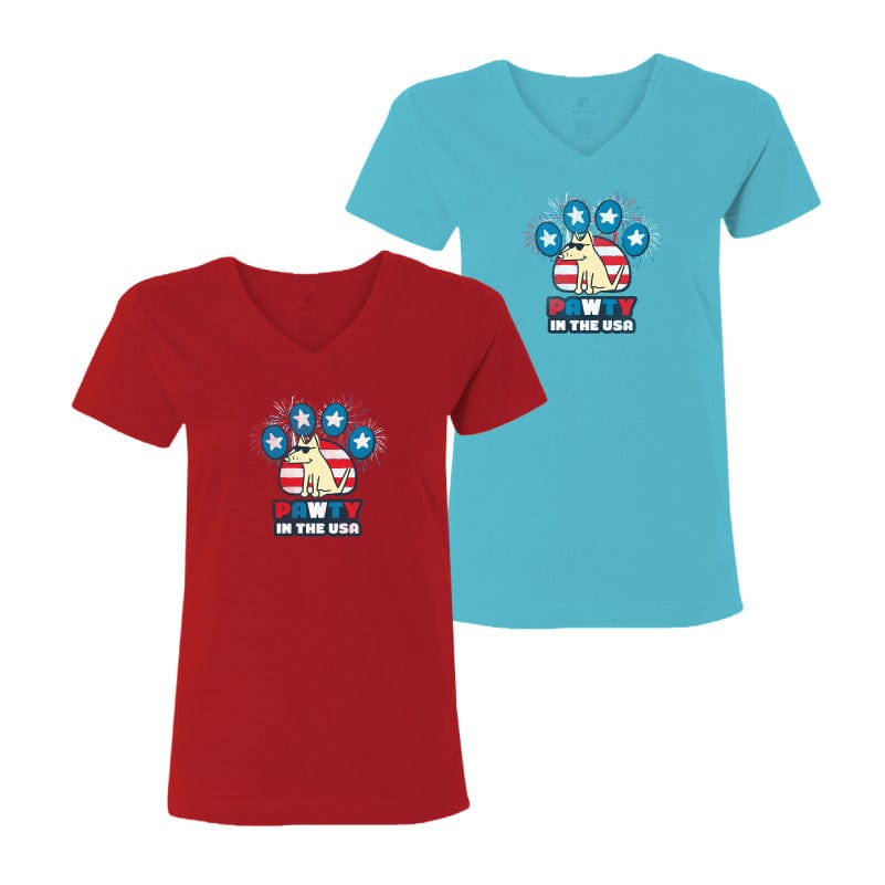 Pawty In The USA - T-Shirt Ladies V-Neck