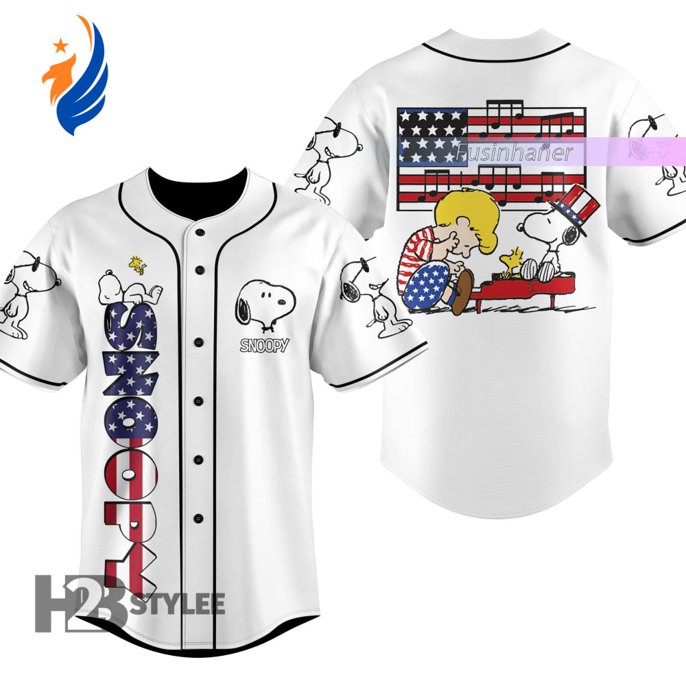 Peanuts Snoopy Cartoon Movie America Flag Snoopy Baseball Jersey Shirt - Gift for Women Men - Bafud