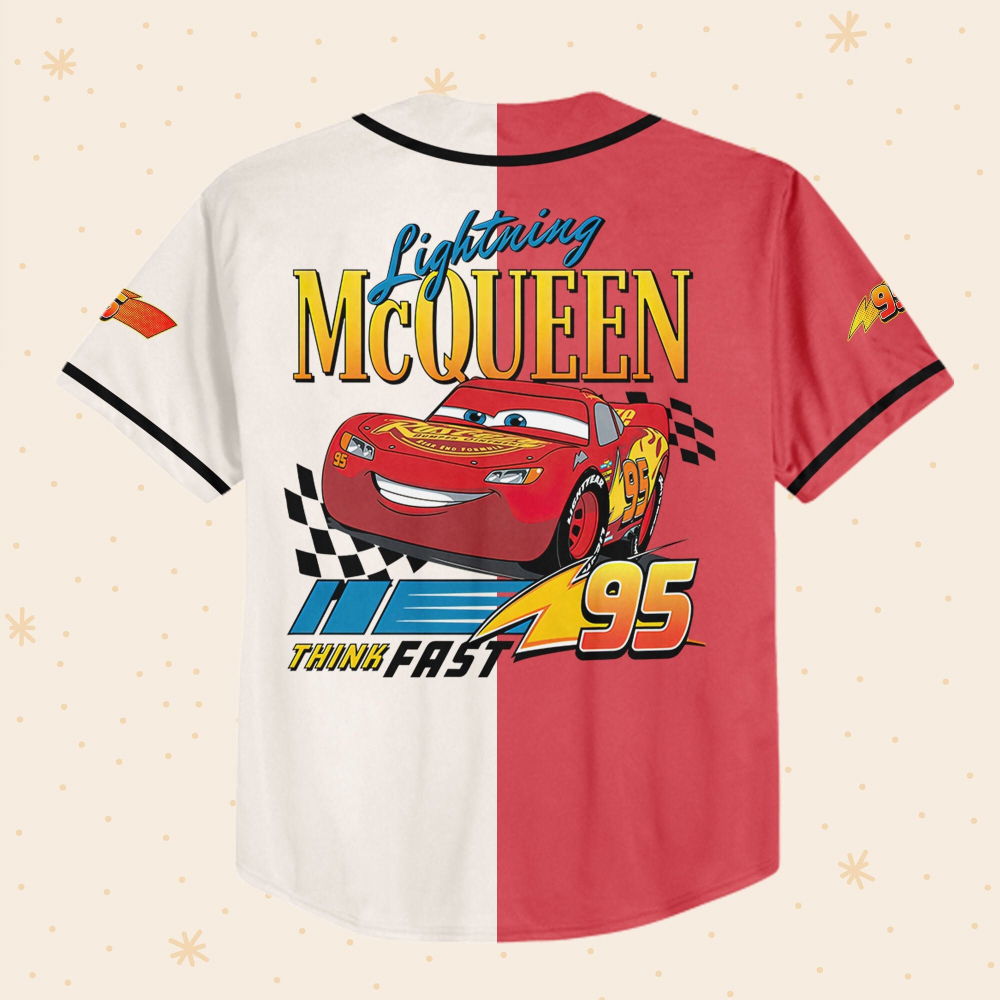 Personalize Cars Lightning McQueen Think Fast 95 Baseball Jersey - lylyprint.com