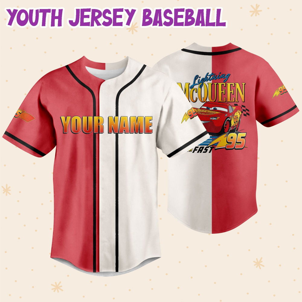 Personalize Cars Lightning McQueen Think Fast 95 Baseball Jersey - lylyprint.com