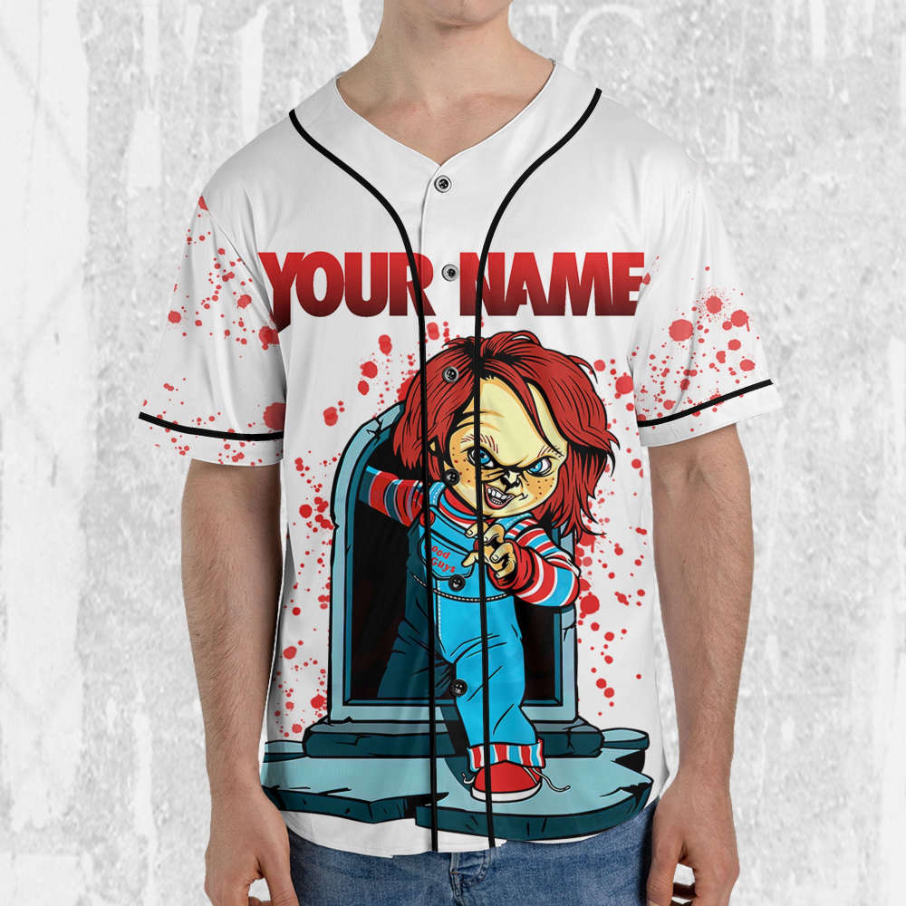 Personalize Child's Play Chucky Blood Jersey, Halloween Chucky Jersey, Chucky Baseball Jersey - lylyprint.com