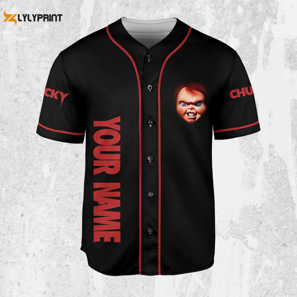Personalize Child's Play Chucky Scary Black And Red Jersey, Chucky Doll Shirt, Chucky Baseball Jersey - lylyprint.com
