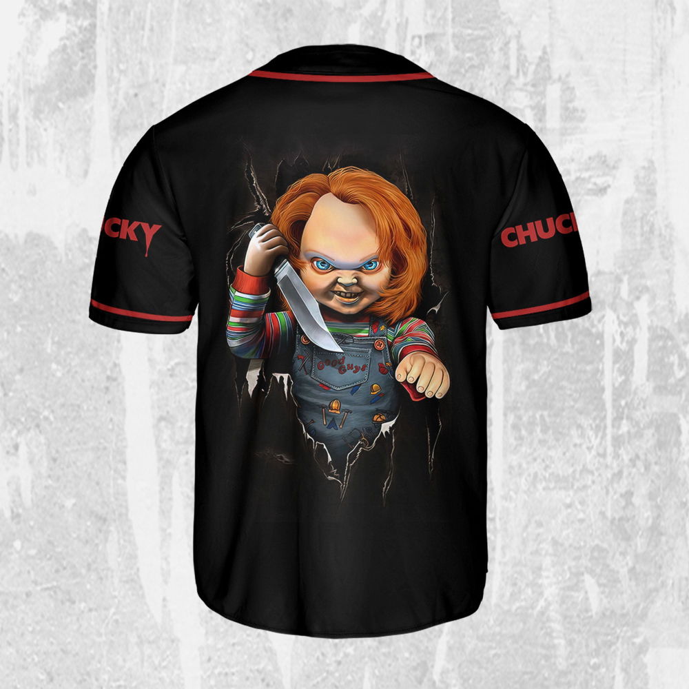 Personalize Child's Play Chucky Scary Black And Red Jersey, Chucky Doll Shirt, Chucky Baseball Jersey - lylyprint.com