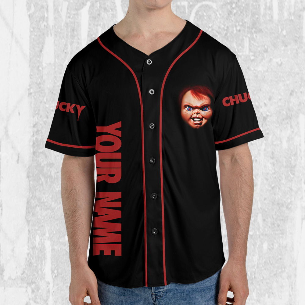 Personalize Child's Play Chucky Scary Black And Red Jersey, Chucky Doll Shirt, Chucky Baseball Jersey - lylyprint.com
