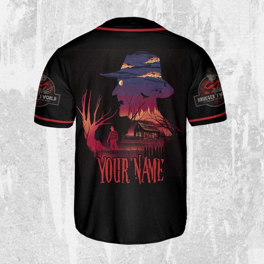 Personalize Freddy Krueger Krueger's World In Dreams You're Mine Jersey, Freddy Baseball Jersey - lylyprint.com