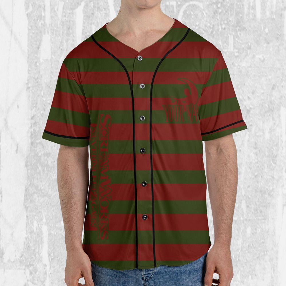 Personalize Freddy Krueger Nightmare Cosplay Jersey, Horror Jersey, Freddy Baseball Jersey - lylyprint.com