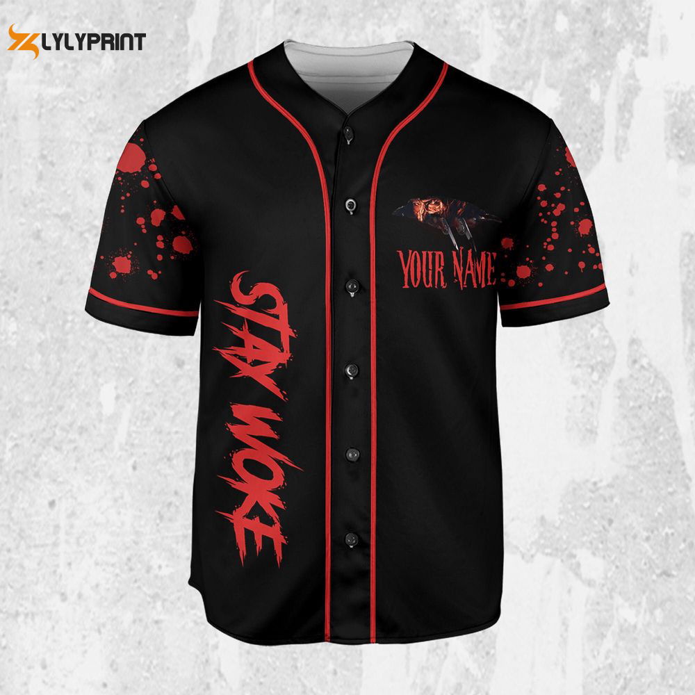 Personalize Freddy Krueger Stay Woke Jersey, Horror Jersey, Freddy Baseball Jersey - lylyprint.com