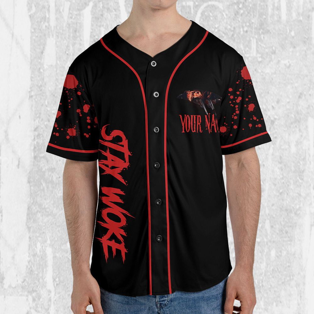 Personalize Freddy Krueger Stay Woke Jersey, Horror Jersey, Freddy Baseball Jersey - lylyprint.com