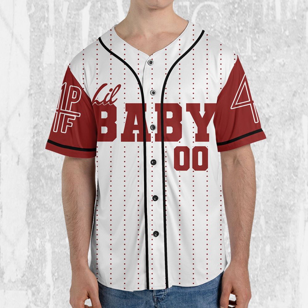 Personalize Lil Baby Red Sleeve Jersey, Lil Baby Baseball Jersey, Lil Baby Rap Jersey - lylyprint.com